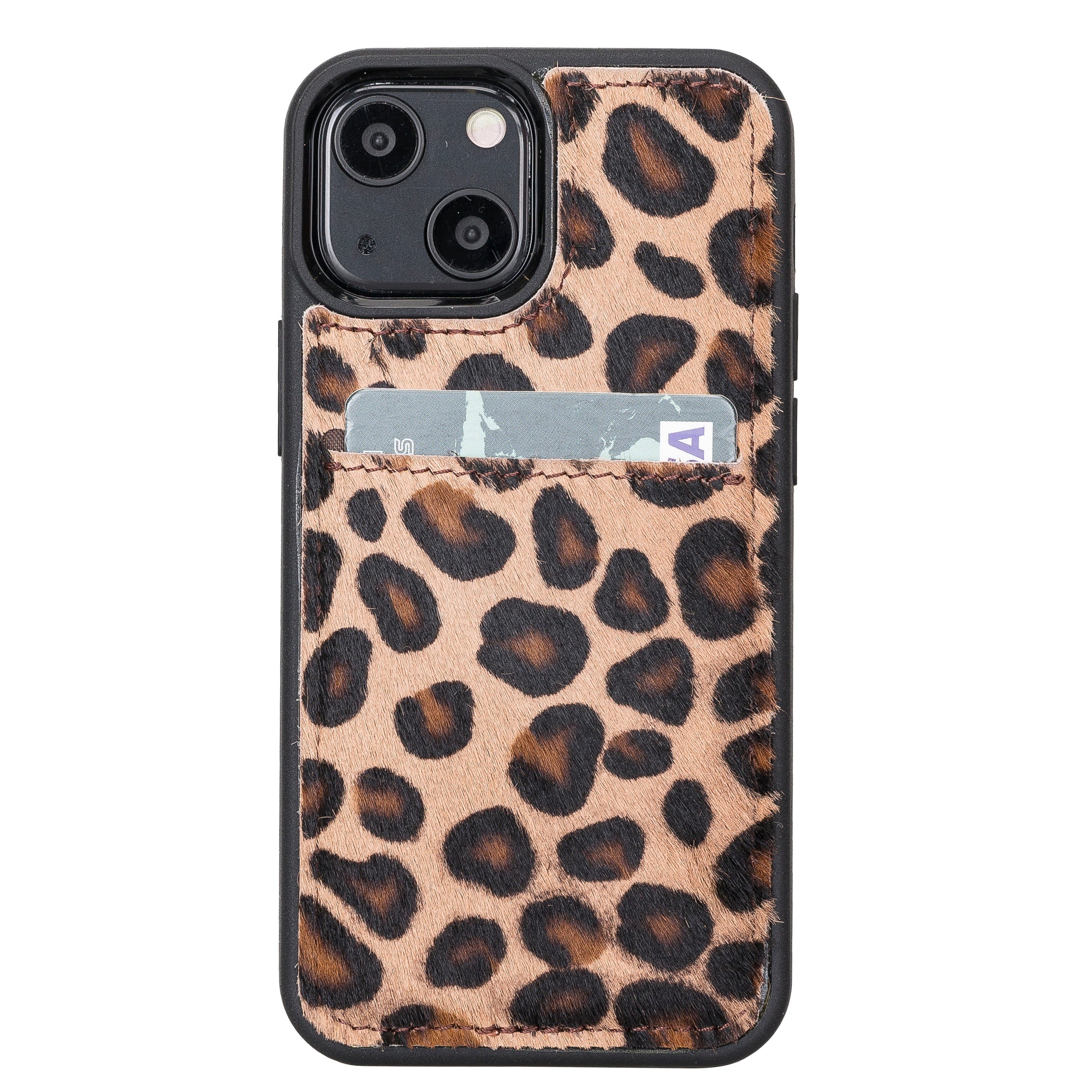 LupinnyLeather Leopard Furry Supreme Sleeve Back Cover Phone Case for iPhone 13 Mini (5.4") 2