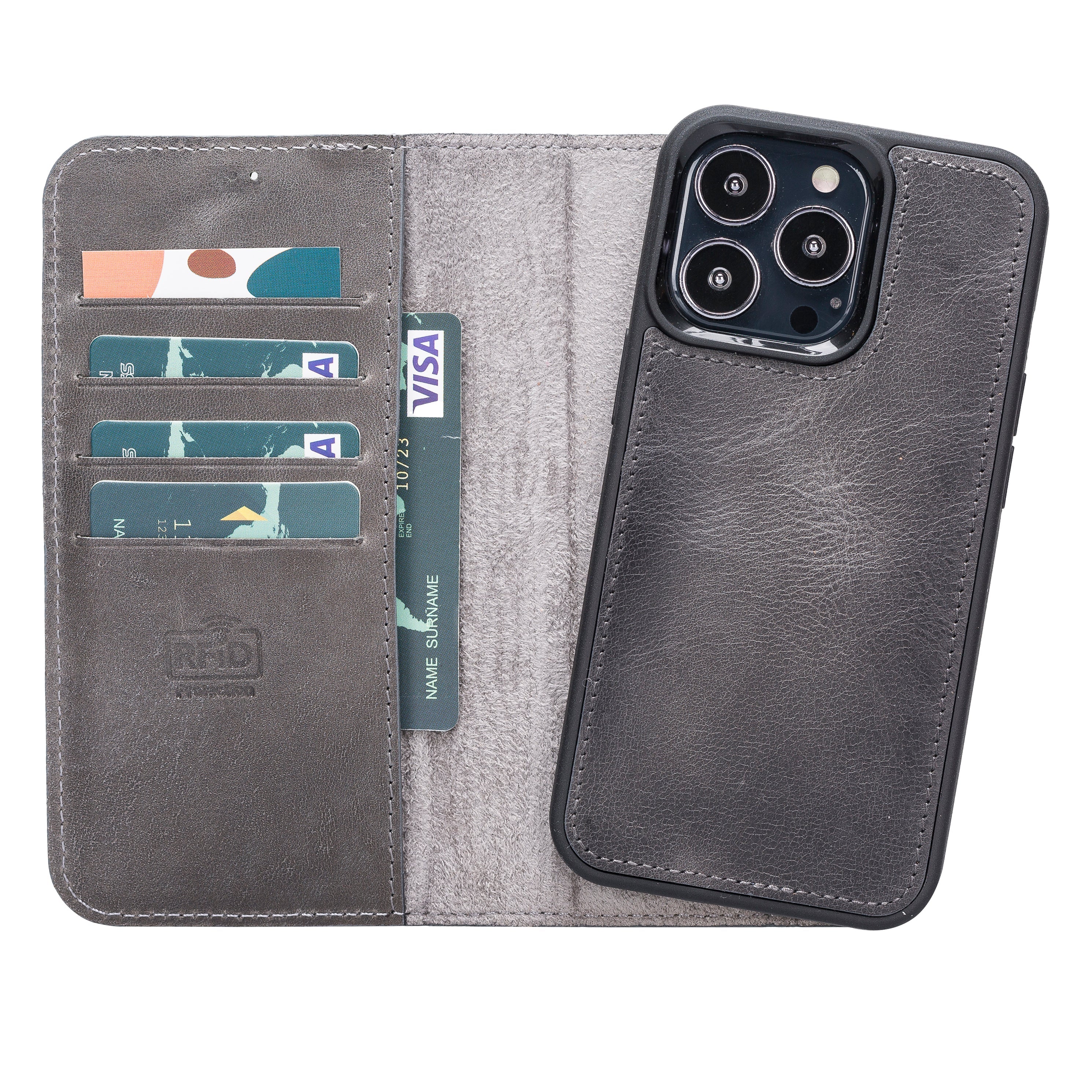 LupinnyLeather Brown Leather Magnetic Detachable Wallet Case for iPhone 13 Pro (6.1") 32