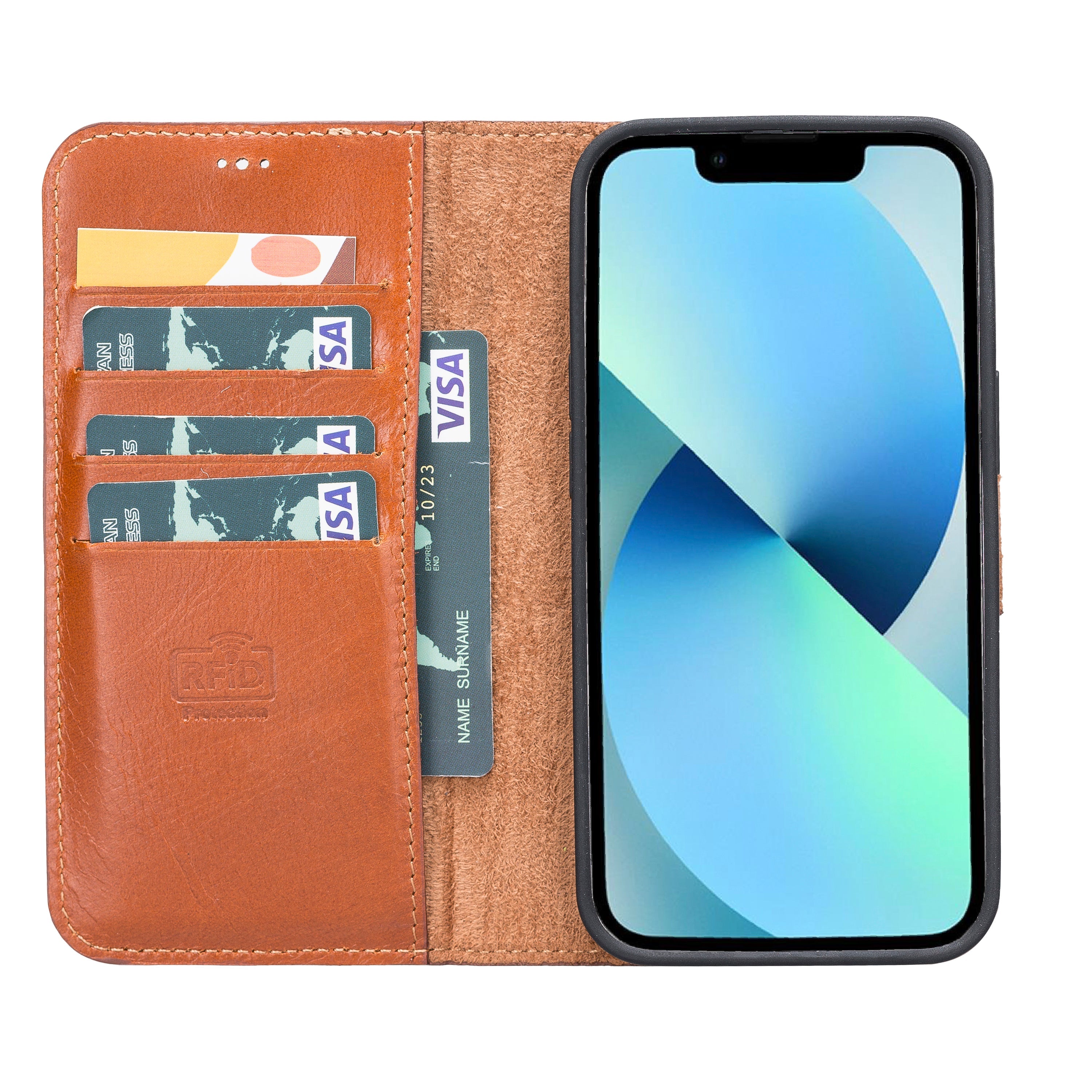 LupinnyLeather Rustic Brown Leather Magnetic Detachable Wallet Case for iPhone 13 Pro Max (6.7") 3