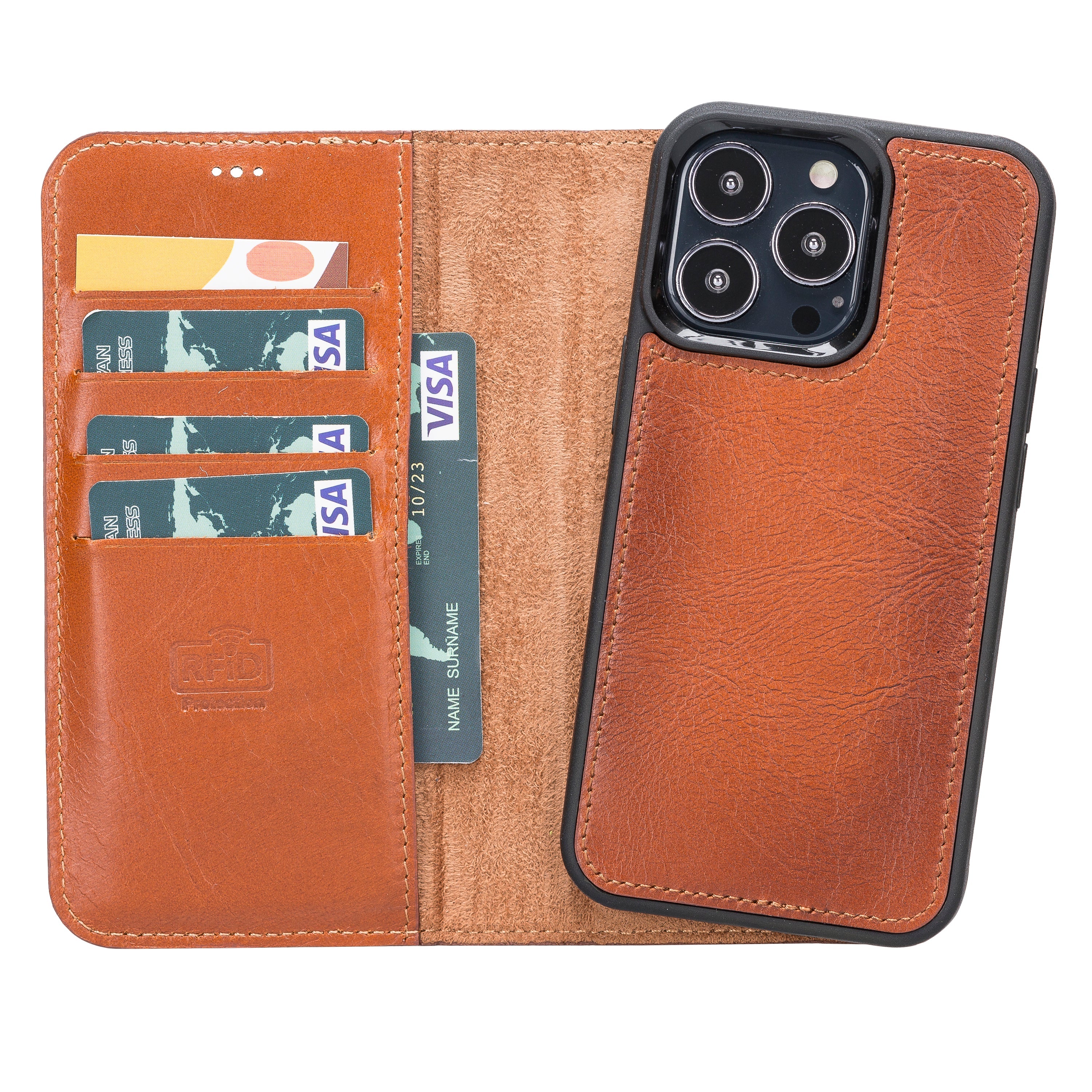 LupinnyLeather Rustic Brown Leather Magnetic Detachable Wallet Case for iPhone 13 Pro Max (6.7") 2
