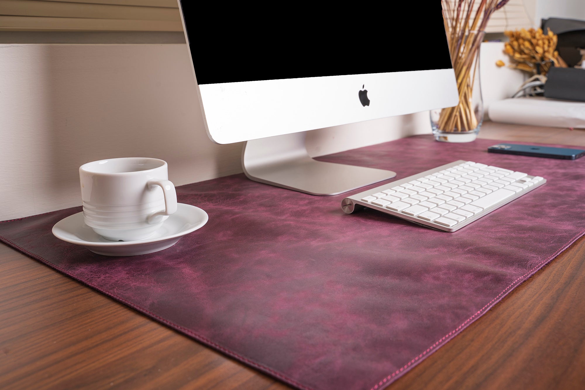 LupinnyLeather Genuine Cherry Leather Deskmat, Computer Pad, Office Desk Pad