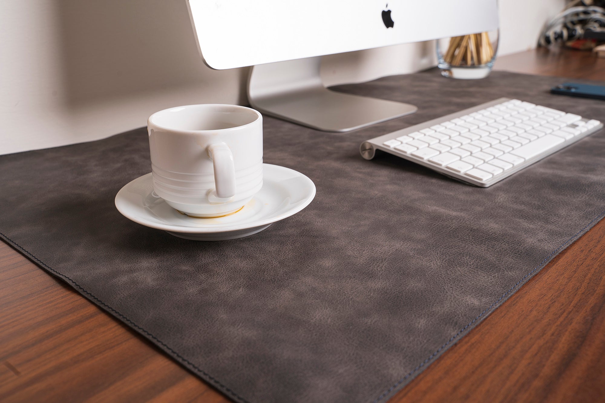 LupinnyLeather Genuine Grey Leather Deskmat, Computer Pad, Office Desk Pad
