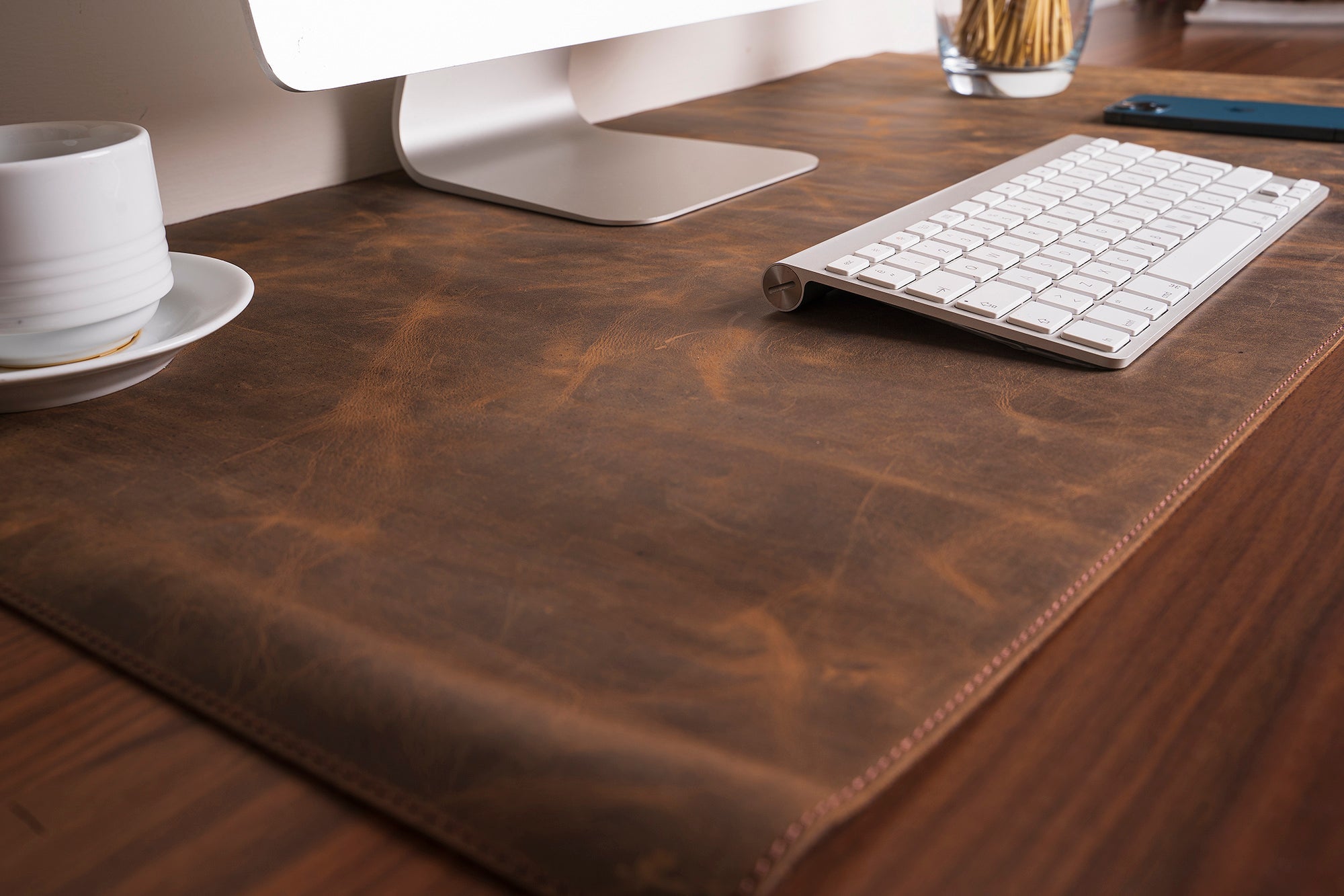 LupinnyLeather Genuine Dark Brown Leather Deskmat, Computer Pad, Office Desk Pad