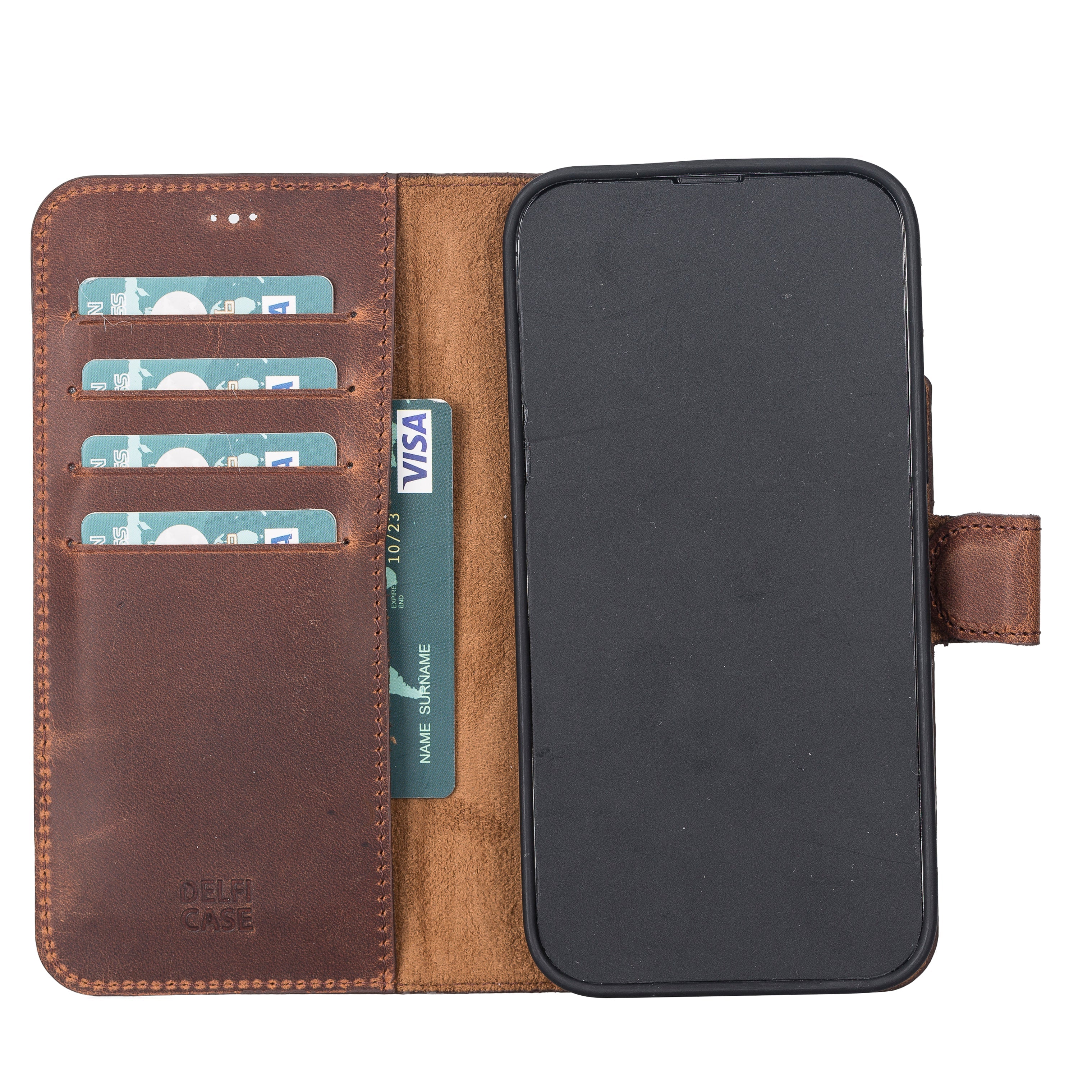 LupinnyLeather Brown Leather Magnetic Detachable Wallet Case for iPhone 13 Pro (6.1") 4
