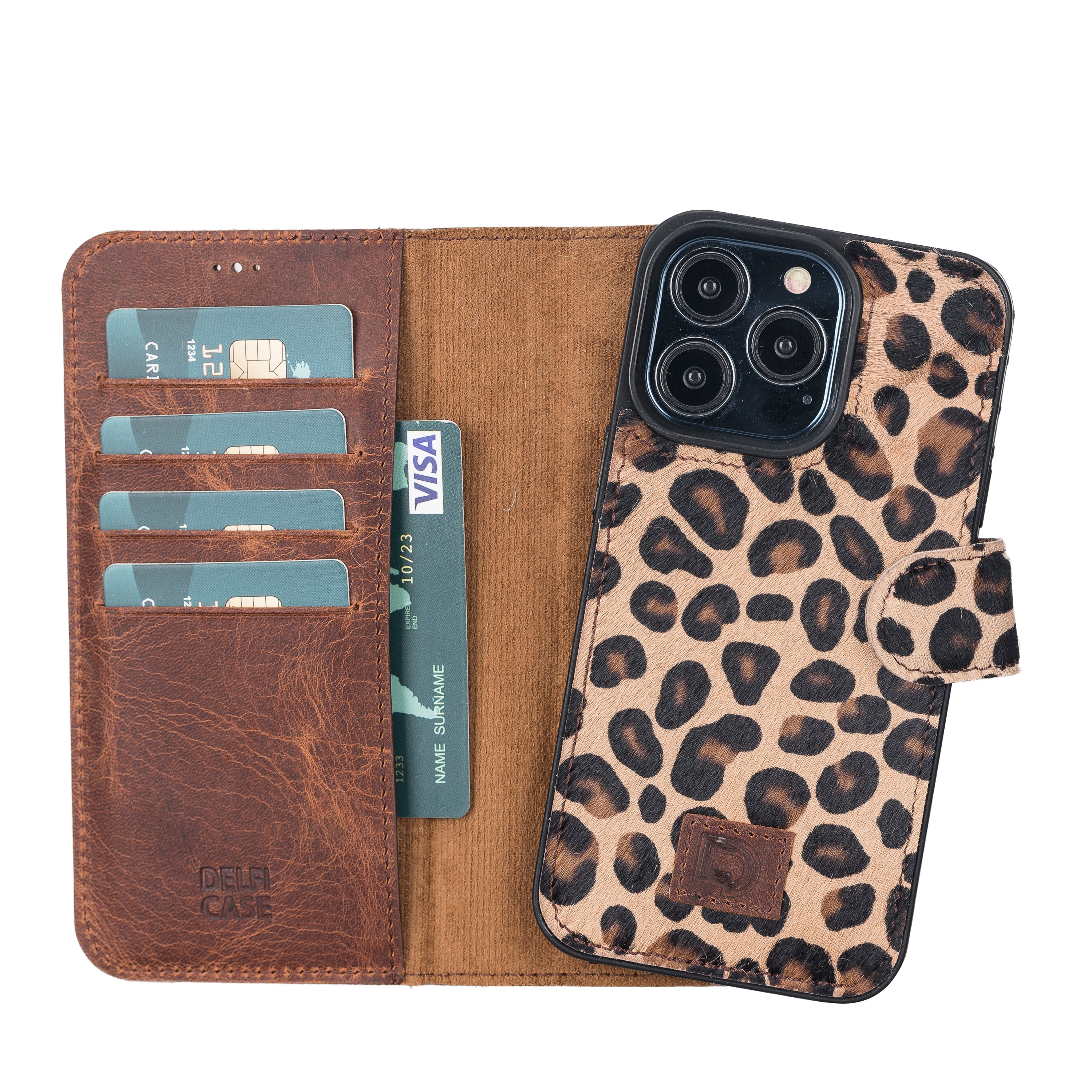 LupinnyLeather Brown Leather Magnetic Detachable Wallet Case for iPhone 13 Pro (6.1") 105