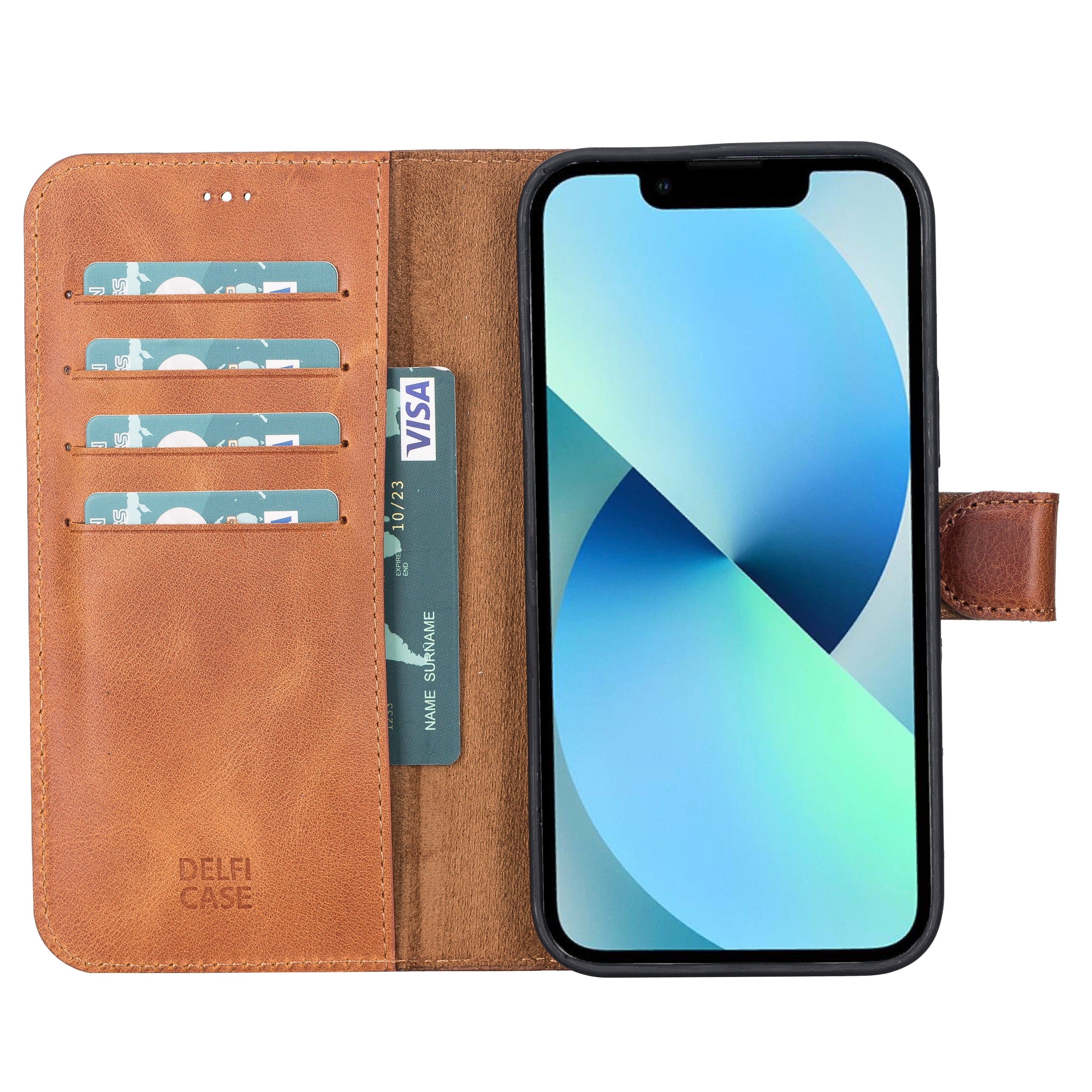 LupinnyLeather Rustic Brown Leather Magnetic Detachable Wallet Case for iPhone 13 Pro Max (6.7") 137