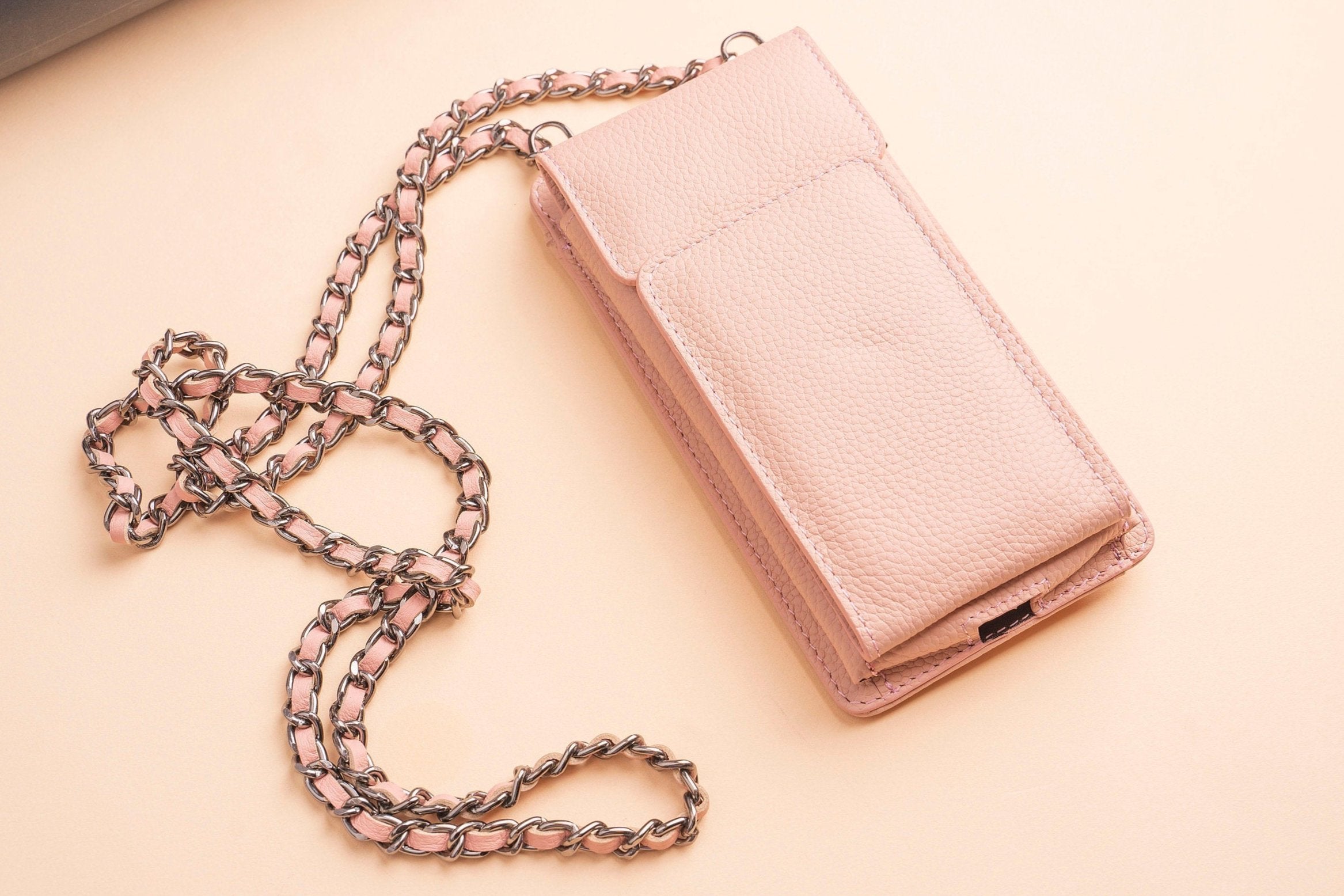 Genuine Leather Crossbody Phone Bag with Card Holder Pink 2