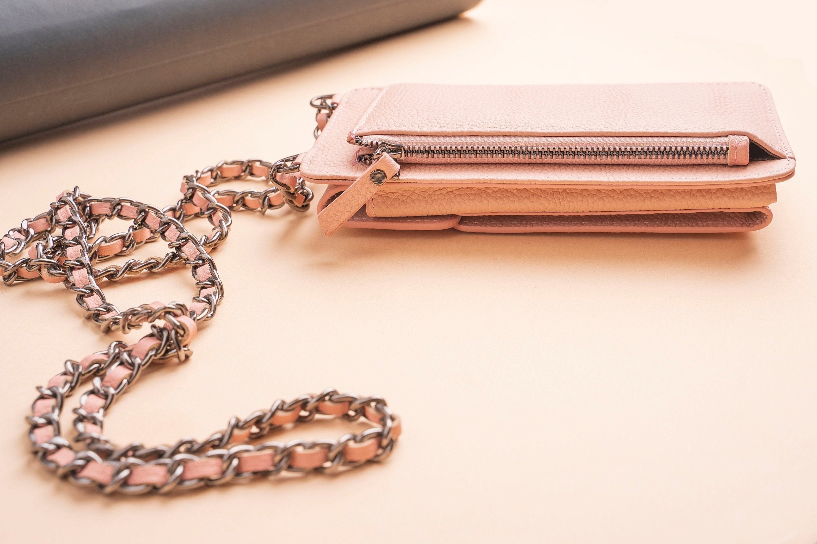 Genuine Leather Crossbody Phone Bag with Card Holder Pink 4
