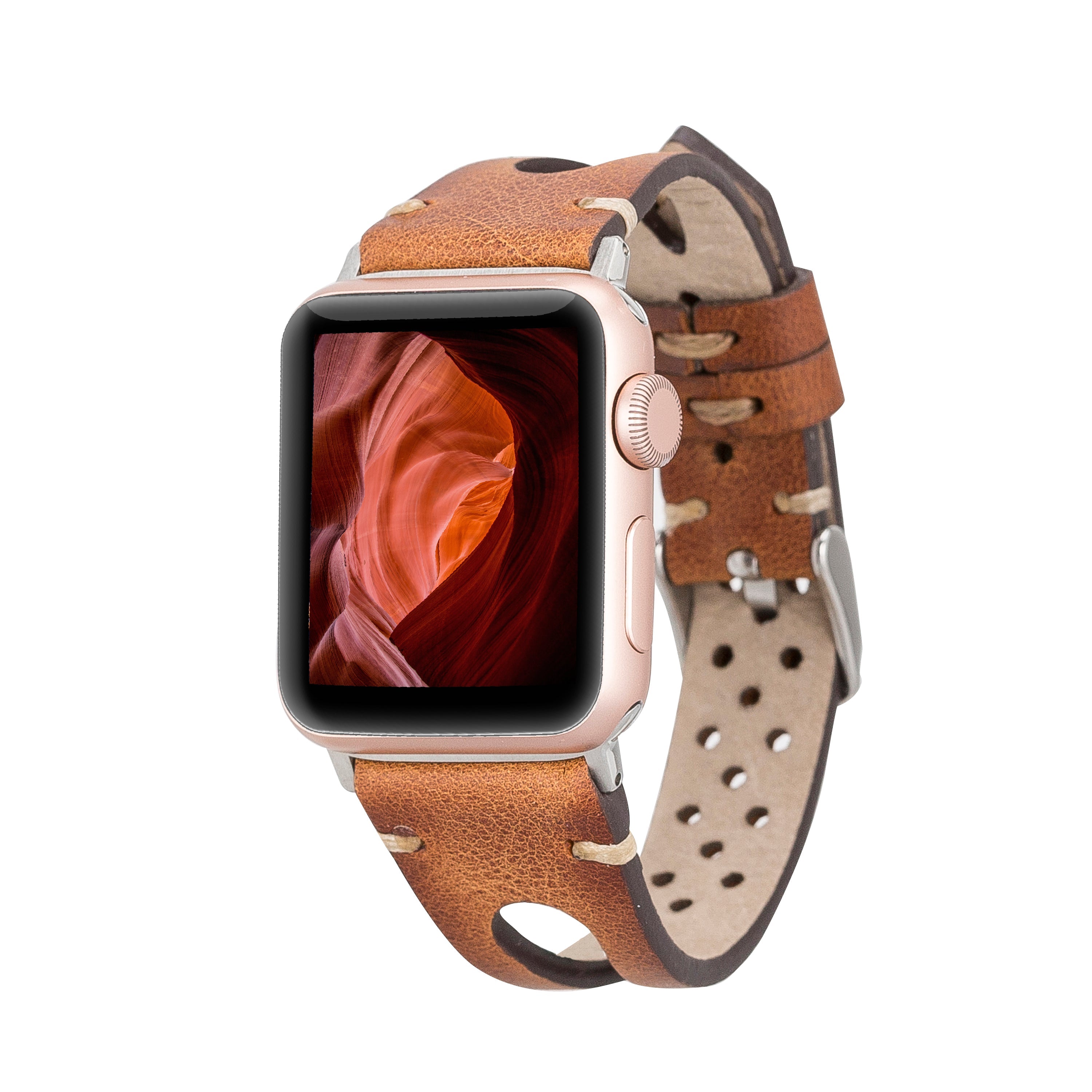 LupinnyLeather Quinn Watch Band for Apple Watch & Fitbit Versa/Sense (Brown) 1