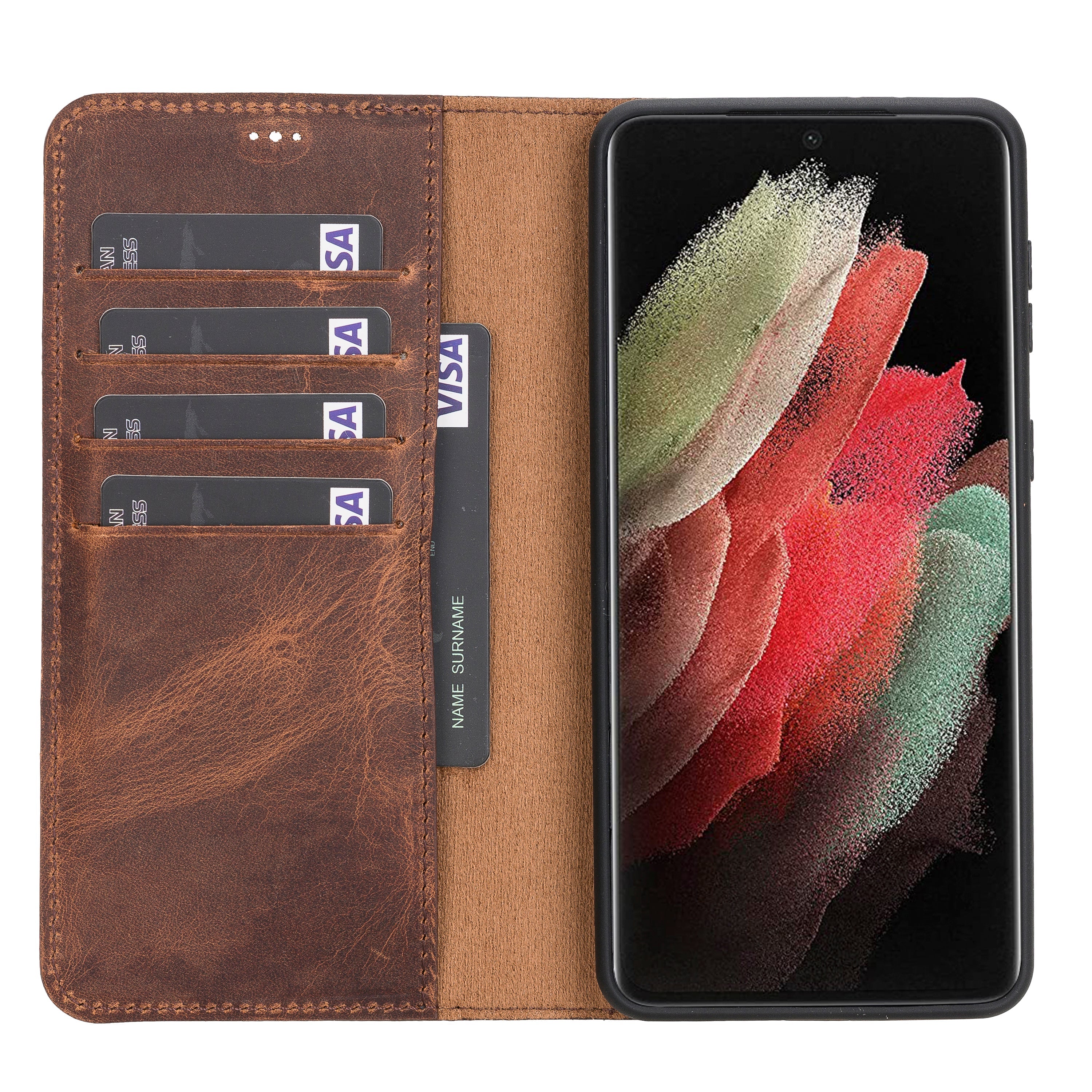 LupinnyLeather Magnetic Detachable Leather Wallet Case for Samsung Galaxy S21 Plus (Brown) 5