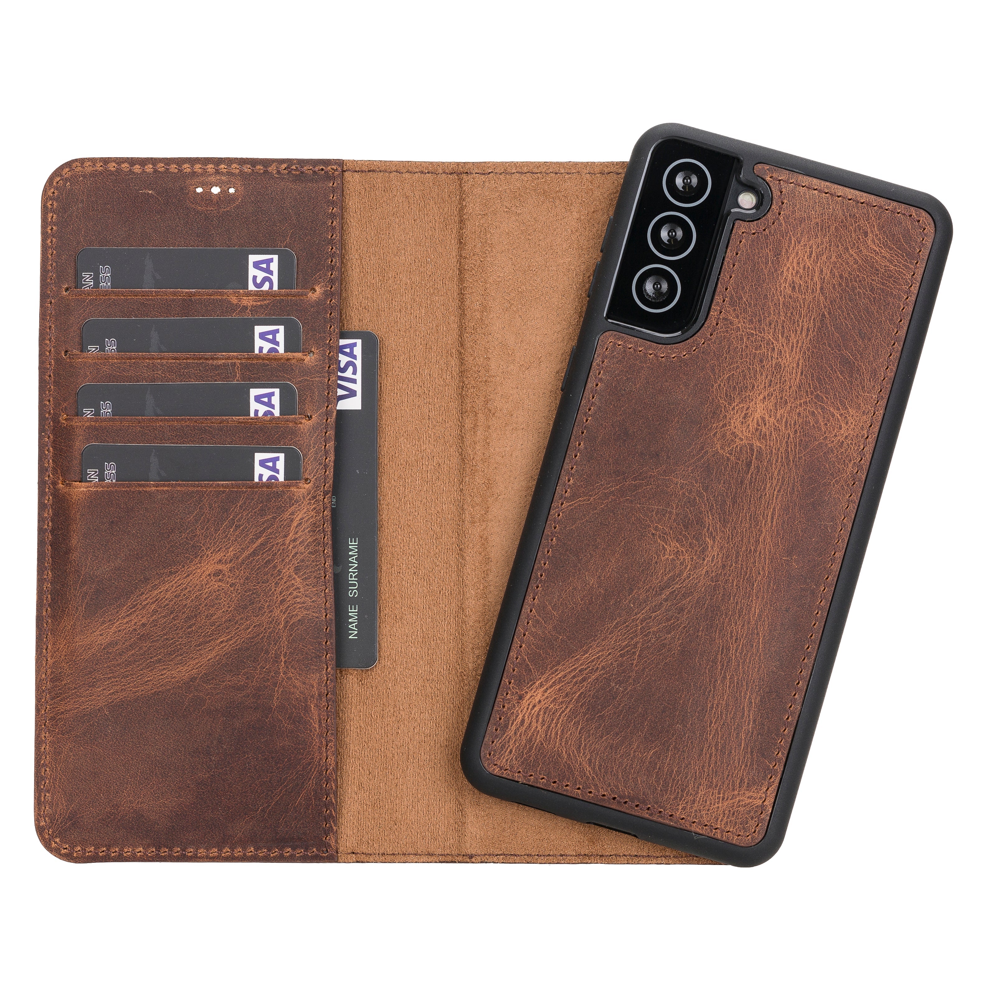 LupinnyLeather Magnetic Detachable Leather Wallet Case for Samsung Galaxy S21 Plus (Brown) 1