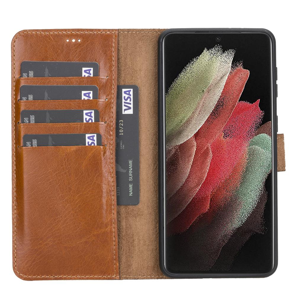 LupinnyLeather Magnetic Detachable Leather Wallet Case for Samsung Galaxy S21 Plus (Brown) 10