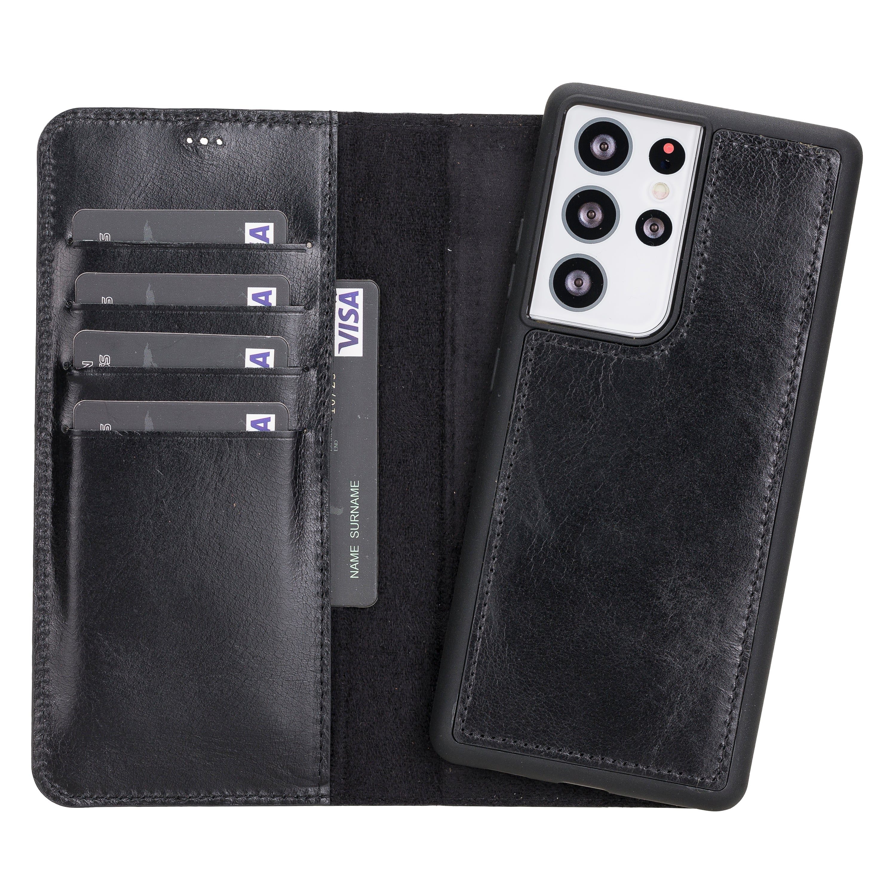 LupinnyLeather Magnetic Detachable Leather Wallet Case for Samsung Galaxy S21 Ultra (Black) 1