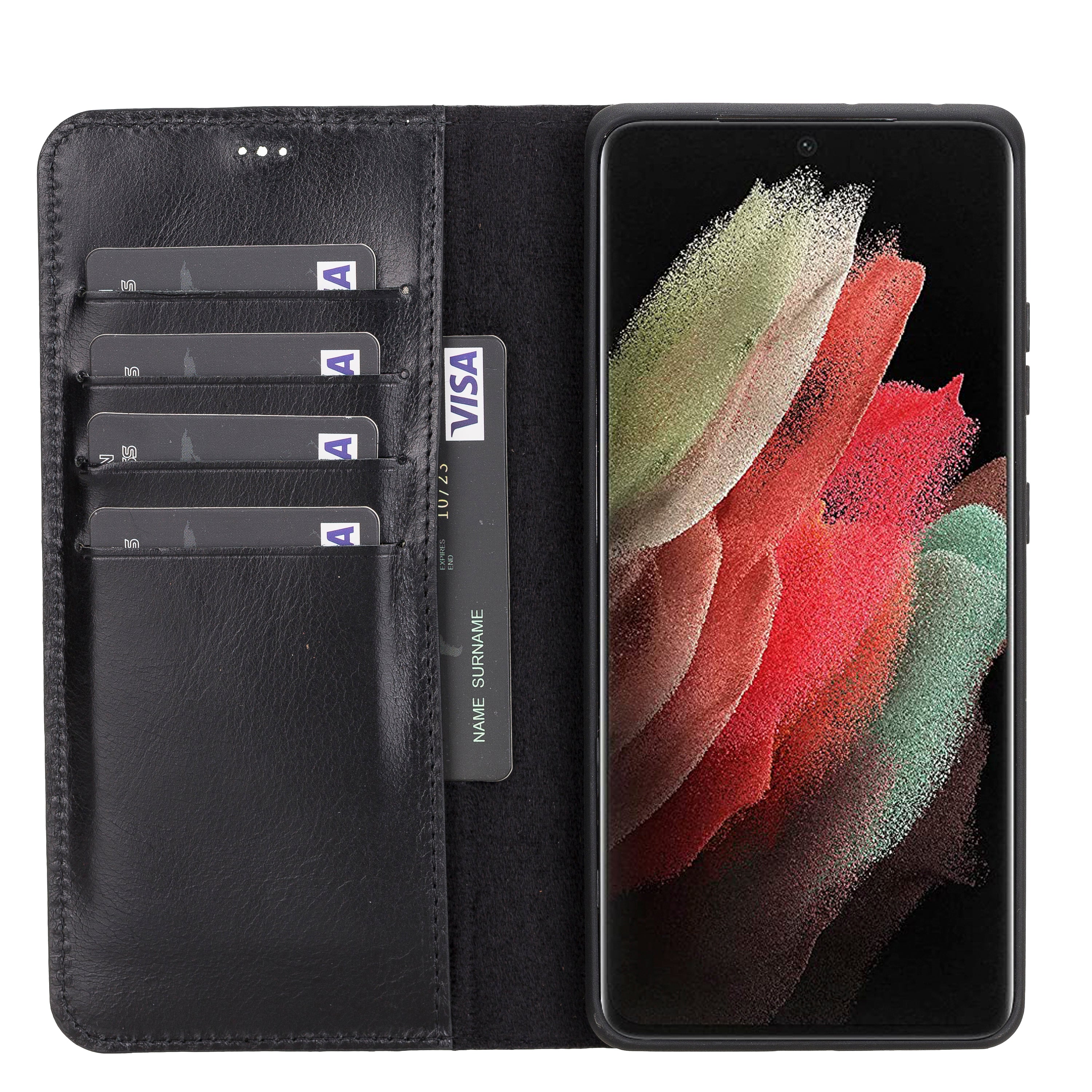 LupinnyLeather Magnetic Detachable Leather Wallet Case for Samsung Galaxy S21 Ultra (Black) 2