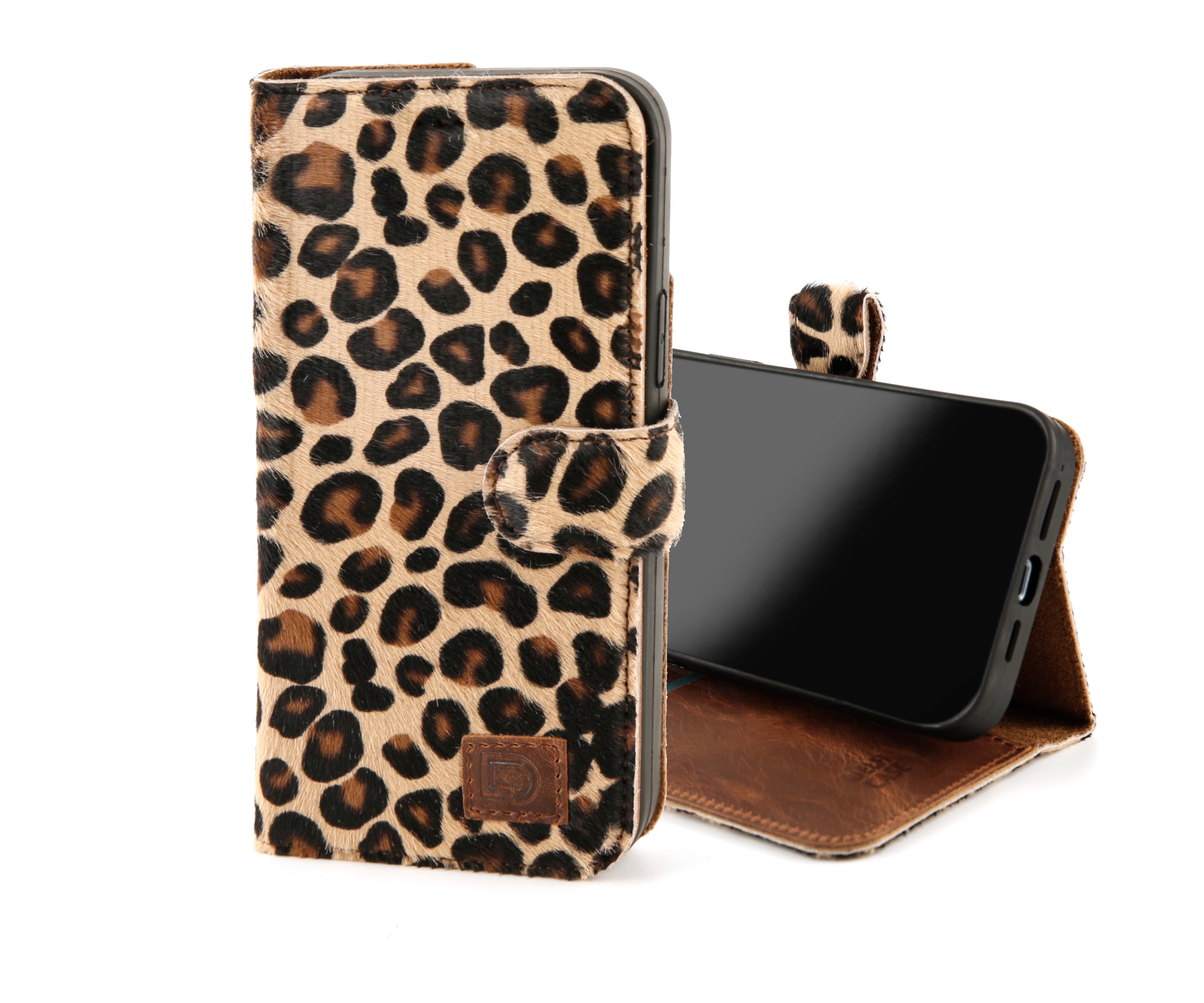 Leather Wallet Case for iPhone 13 Mini Leopard