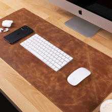 Golden tan full-grain leather desk mat