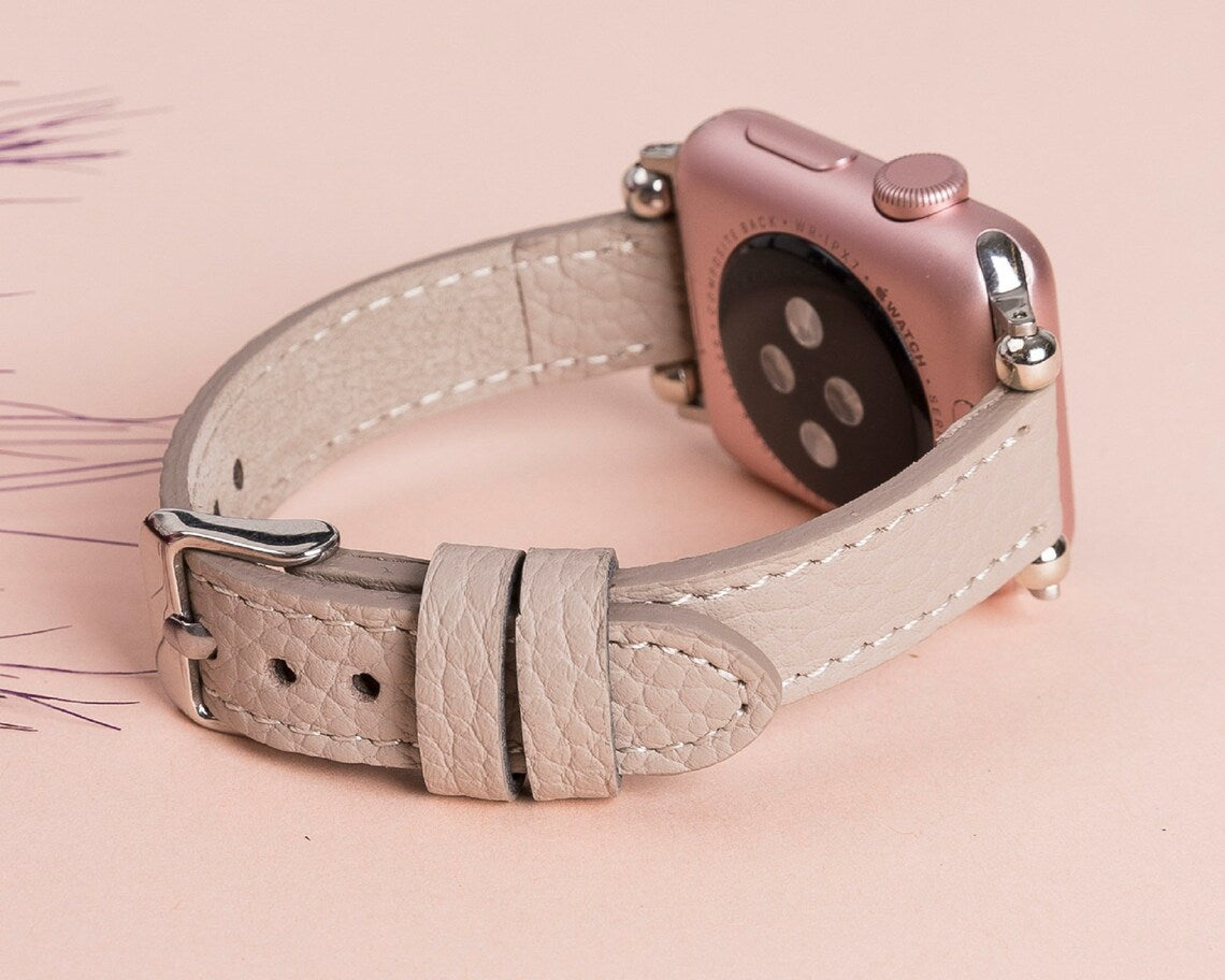 Women's Thin Leather Apple Watch Strap with Snap Closure