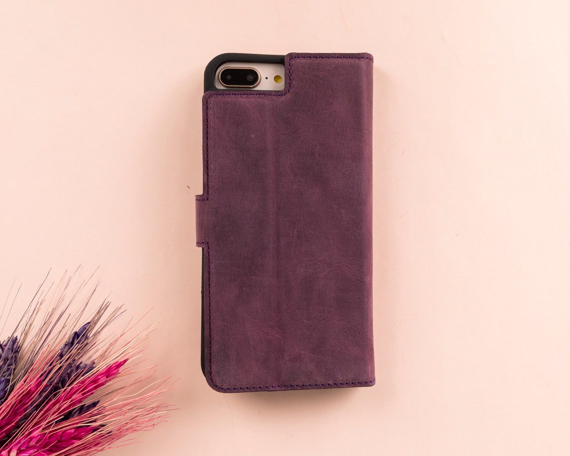 LupinnyLeather Magnetic Detachable Wallet Case for iPhone SE (2020) Purple 5