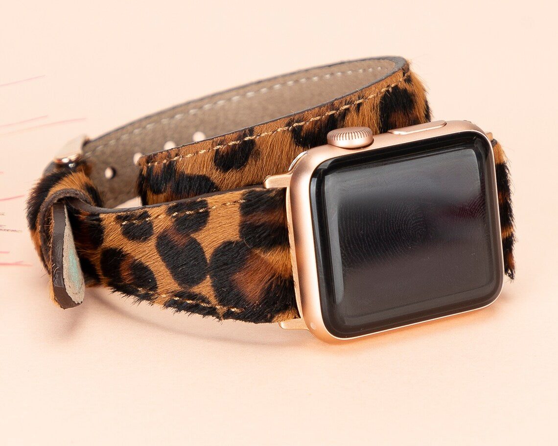 LupinnyLeather Chester Double Watch Band for Apple Watch (Leopard) 4