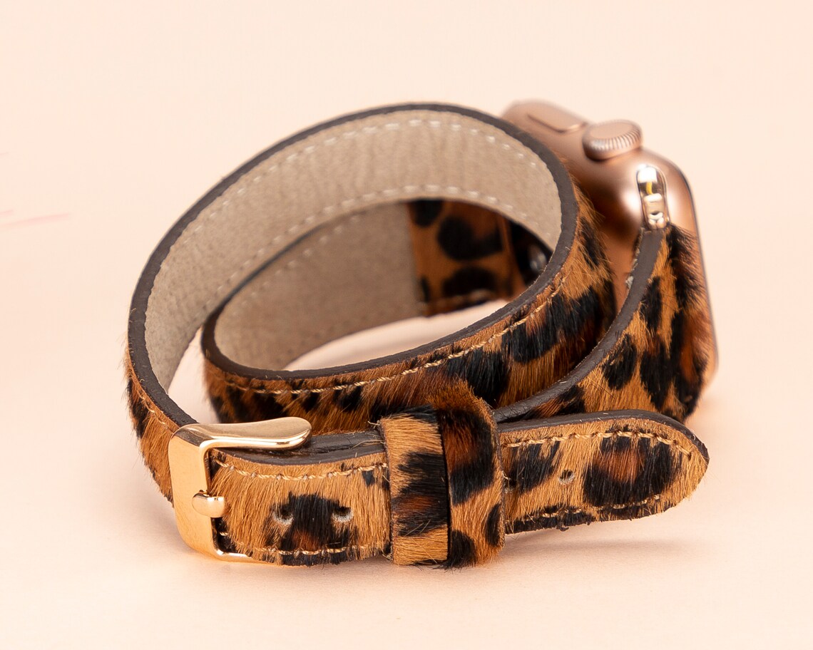 LupinnyLeather Chester Double Watch Band for Apple Watch (Leopard) 3
