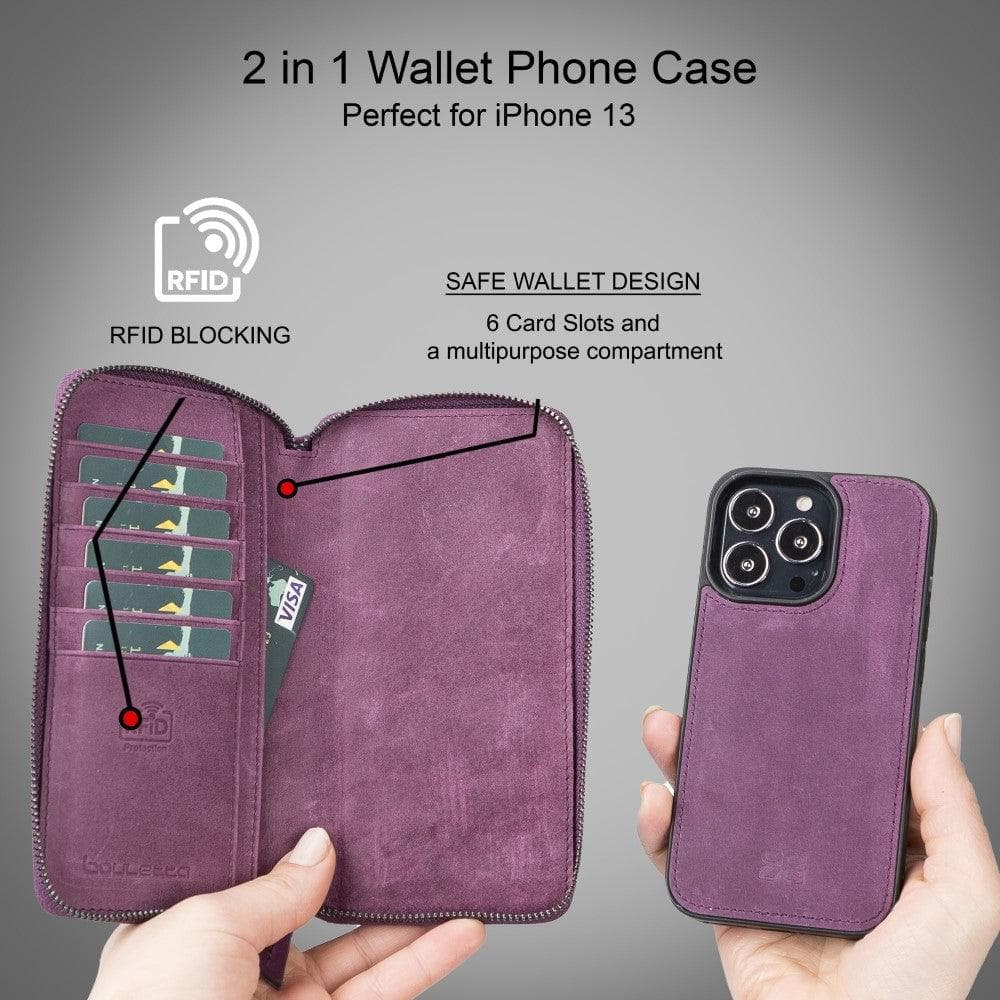 Detachable Leather Zipper Wallet Cases for Apple iPhone 13 Series Bouletta LTD