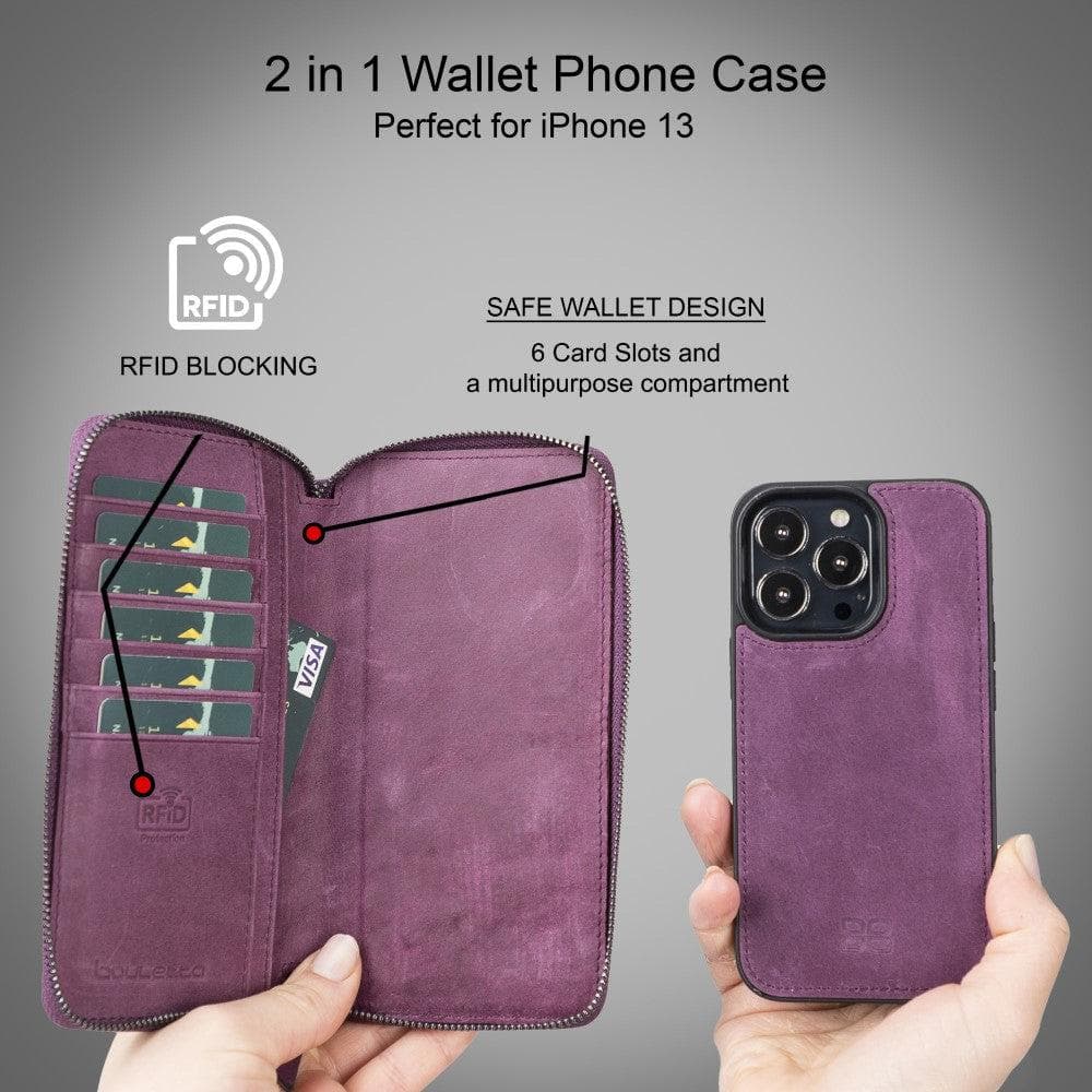 Detachable Leather Zipper Wallet Cases for Apple iPhone 13 Series Bouletta LTD